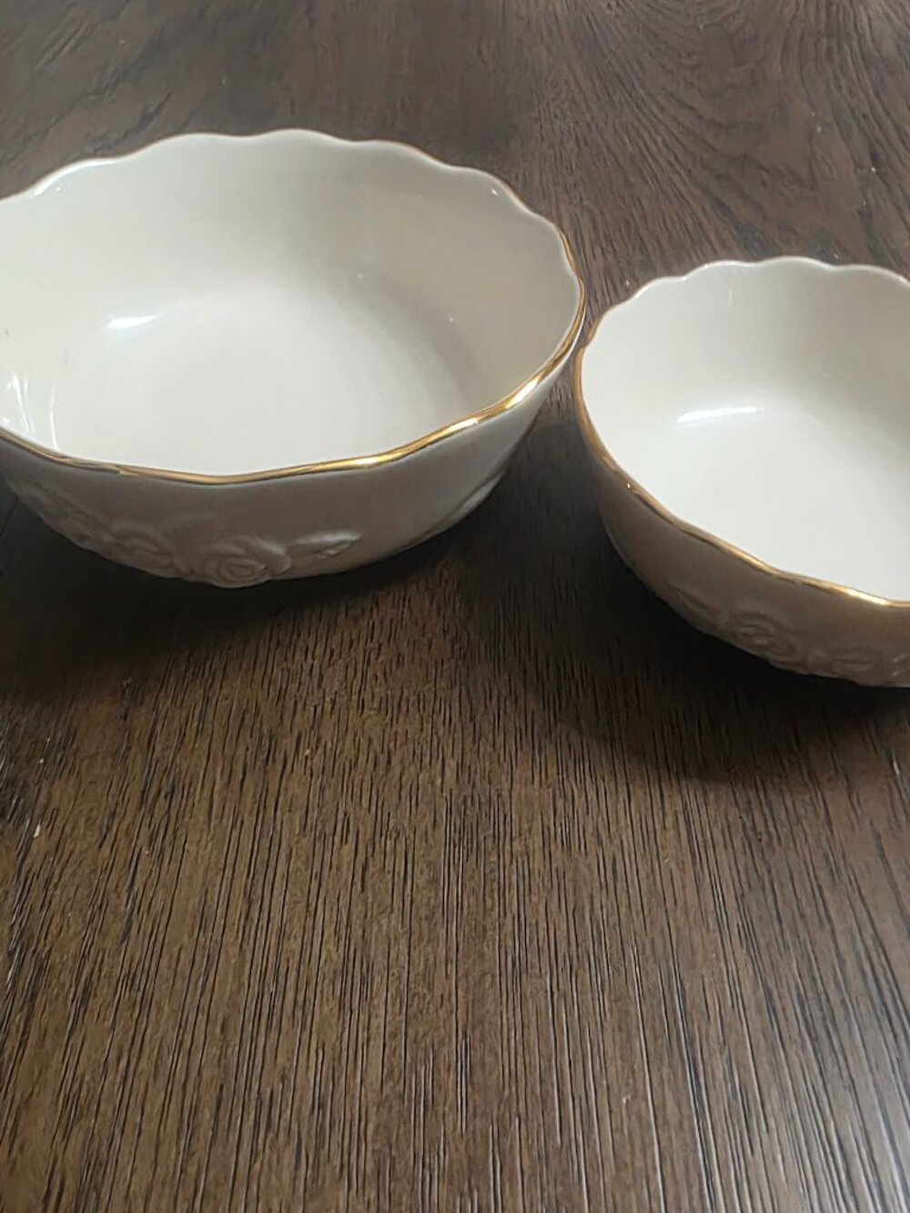 Lenox 4.5" and Matching 5.5" Small Ivory Rose Bowls Scalloped with Gold Trim